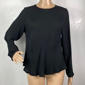 Catherine Bacon Bergdorf Goodman black silk hi low long sleeve blouse sz XS/S